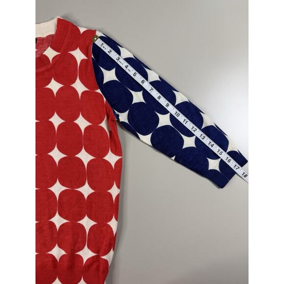 J.CREW Womens Merino Wool Sweater S Red White Blue Polka Dot Americana Preppy - Picture 3 of 9